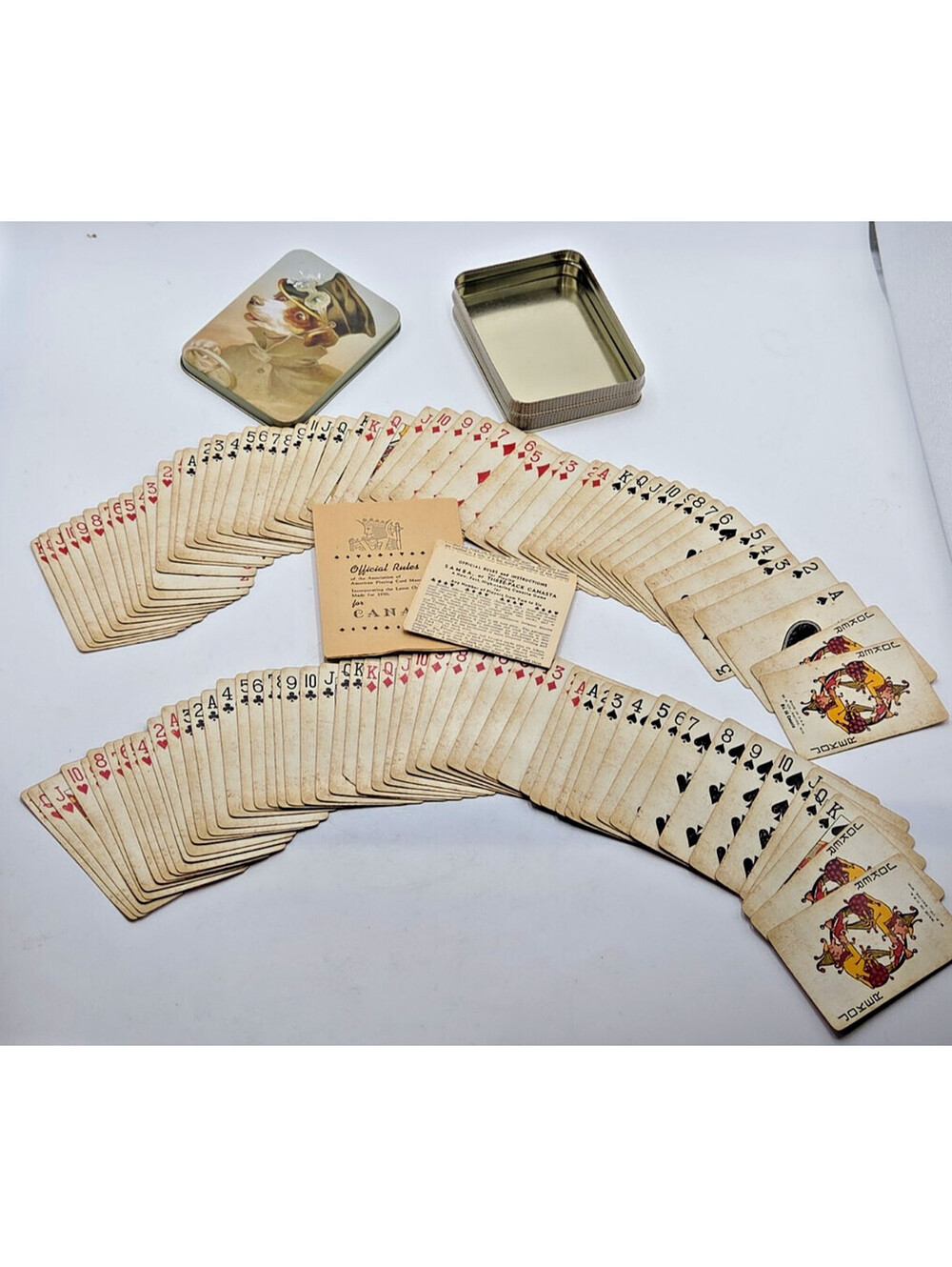 Vintage 1950 Western W.P. Co No 66 Canasta Cards Complete 2 Deck Set Tin USA